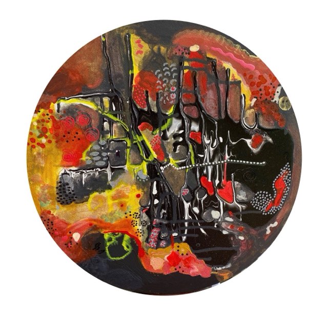 nature, Changes, Collage, Mixed media on round canvas, Gloria Keh